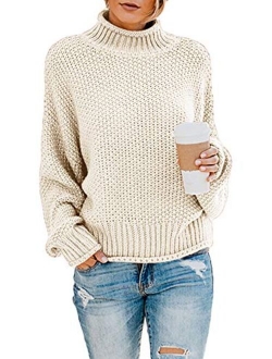 Ybenlow Womens Turtleneck Sweaters Batwing Long Sleeve Casual Loose Oversized Chunky Knit Pullover Jumper Tops