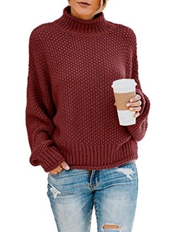 Ybenlow Womens Turtleneck Sweaters Batwing Long Sleeve Casual Loose Oversized Chunky Knit Pullover Jumper Tops