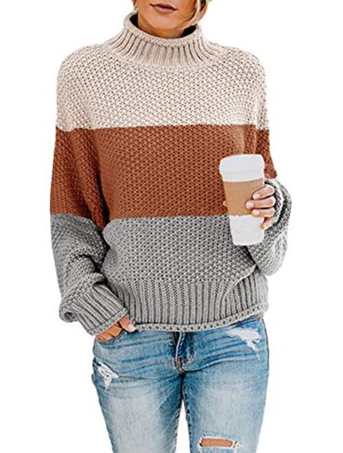 Ybenlow Womens Turtleneck Sweaters Batwing Long Sleeve Casual Loose Oversized Chunky Knit Pullover Jumper Tops