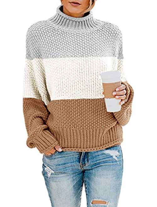 Ybenlow Womens Turtleneck Sweaters Batwing Long Sleeve Casual Loose Oversized Chunky Knit Pullover Jumper Tops