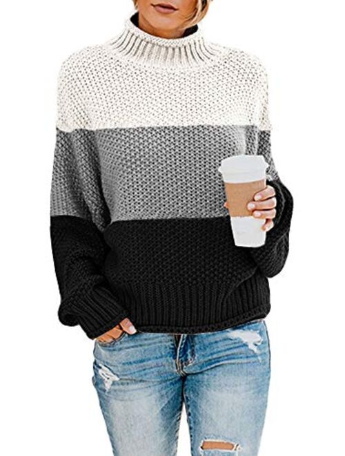 Ybenlow Womens Turtleneck Sweaters Batwing Long Sleeve Casual Loose Oversized Chunky Knit Pullover Jumper Tops