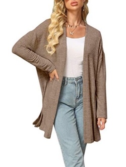 Alaster Queen Womens Open Front Cardigan Button Down High Low Hem Knitted Cardigan Outwear with Pockets