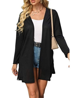 Alaster Queen Womens Open Front Cardigan Button Down High Low Hem Knitted Cardigan Outwear with Pockets