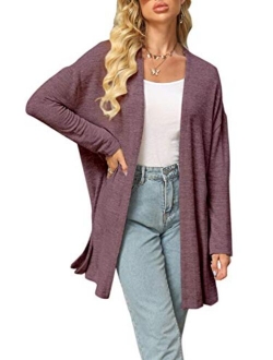 Alaster Queen Womens Open Front Cardigan Button Down High Low Hem Knitted Cardigan Outwear with Pockets