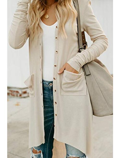 Alaster Queen Womens Open Front Cardigan Button Down High Low Hem Knitted Cardigan Outwear with Pockets