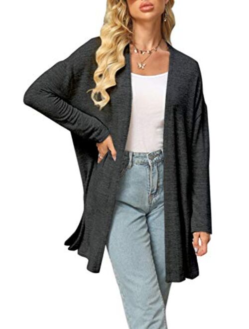 Alaster Queen Womens Open Front Cardigan Button Down High Low Hem Knitted Cardigan Outwear with Pockets