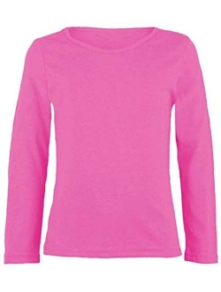 Loxdonz Girls Plain Long Sleeve Scoop Neck T-Shirt Top Kids Basic Stretchy Top