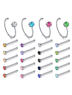 Incaton Nose Rings, 33PCS 22G 316L Surgical Stainless Steel Body Jewelry Piercing Nose Ring Studs