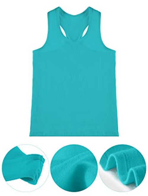 SATINIOR 4 Pieces Girls Dance Tank Tops Cotton Racerback Crop Tank Tops Sleeveless Top for Gymnastics and Dancewear