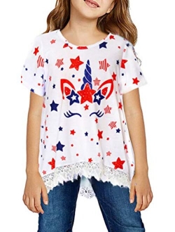 JESKIDS Girls Lace Tunic Tops Unicorn Short/Long Sleeve Loose Blouse T-Shirts with Pockets 4-11 Years