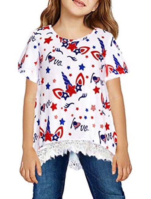 JESKIDS Girls Lace Tunic Tops Unicorn Short/Long Sleeve Loose Blouse T-Shirts with Pockets 4-11 Years