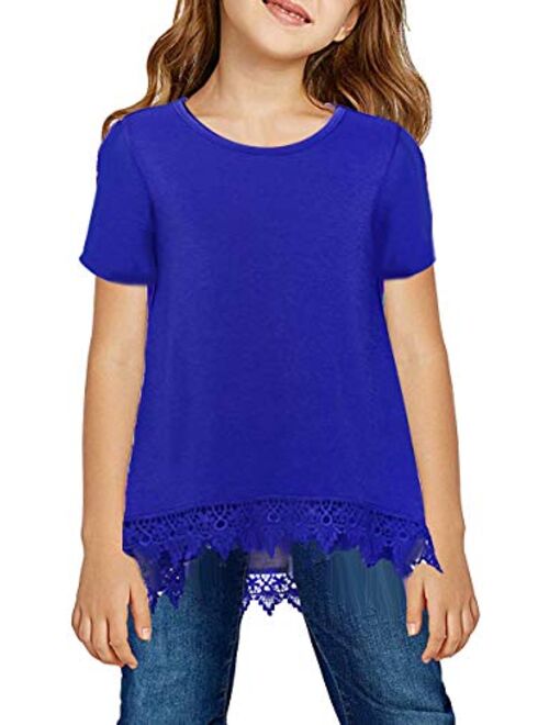 JESKIDS Girls Lace Tunic Tops Unicorn Short/Long Sleeve Loose Blouse T-Shirts with Pockets 4-11 Years