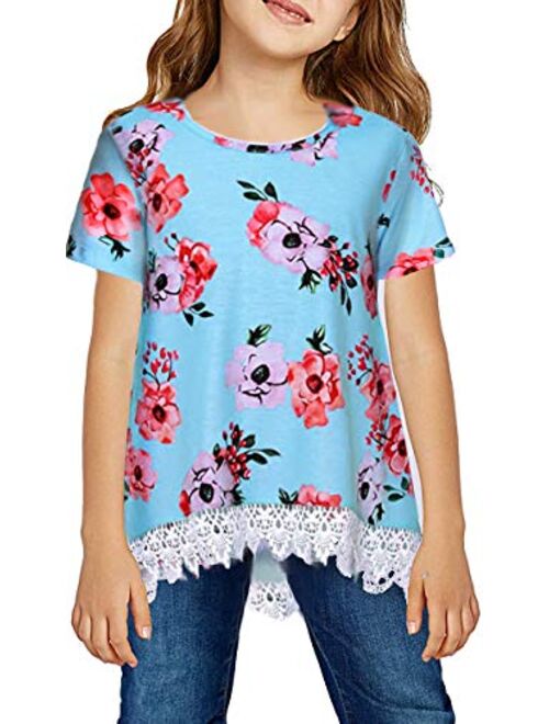 JESKIDS Girls Lace Tunic Tops Unicorn Short/Long Sleeve Loose Blouse T-Shirts with Pockets 4-11 Years