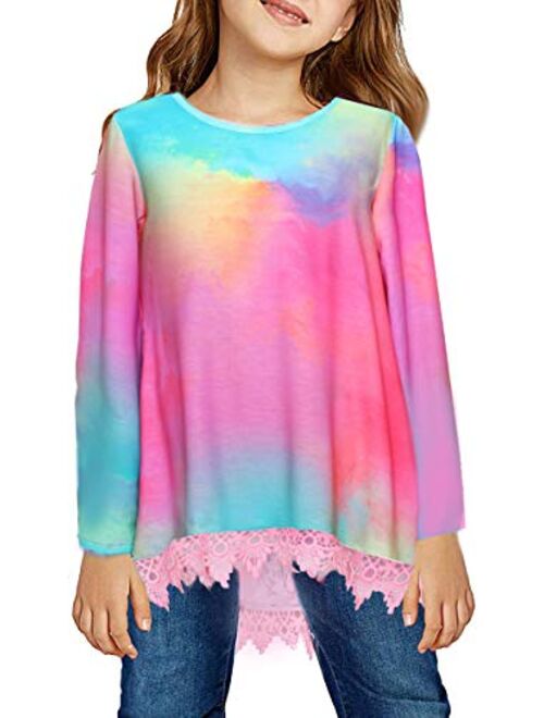 JESKIDS Girls Lace Tunic Tops Unicorn Short/Long Sleeve Loose Blouse T-Shirts with Pockets 4-11 Years