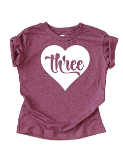 Three in Heart 3rd Birthday Girls Shirt for Toddler Girls Third Birthday Outfit