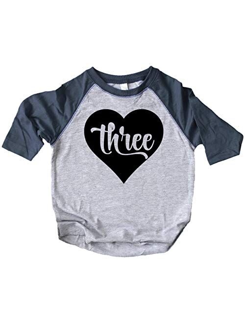 Three in Heart 3rd Birthday Girls Shirt for Toddler Girls Third Birthday Outfit