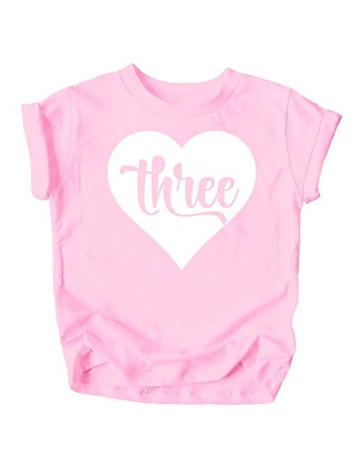 Three in Heart 3rd Birthday Girls Shirt for Toddler Girls Third Birthday Outfit