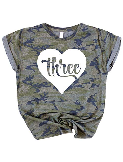 Three in Heart 3rd Birthday Girls Shirt for Toddler Girls Third Birthday Outfit