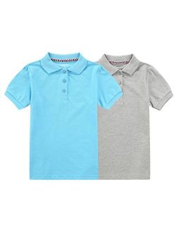 Bienzoe Girl's School Uniform Breathable Short Sleeve Polo 2pcs Pack