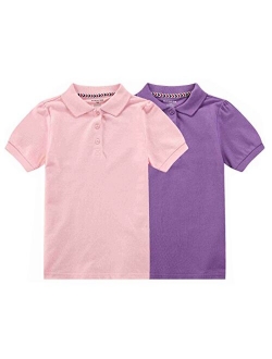 Bienzoe Girl's School Uniform Breathable Short Sleeve Polo 2pcs Pack