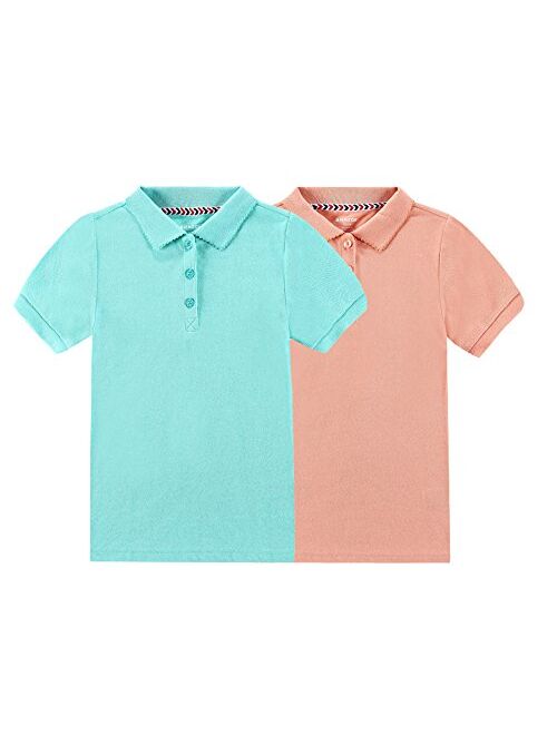 Bienzoe Girl's School Uniform Breathable Short Sleeve Polo 2pcs Pack