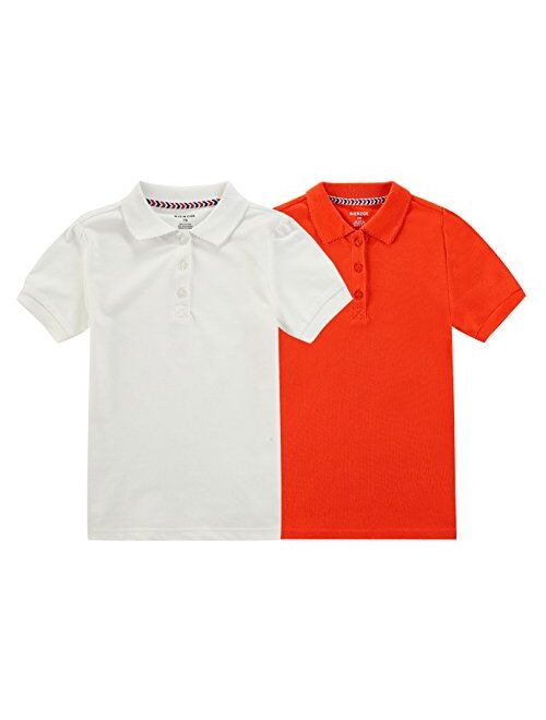 Bienzoe Girl's School Uniform Breathable Short Sleeve Polo 2pcs Pack