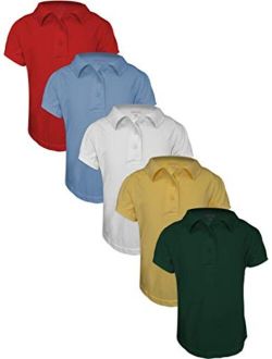 Basics 5-Pack Girls' Short Sleeve Pique Polo Shirts/School Uniform Polo Shirts