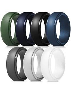 ThunderFit Men's Silicone Ring, Step Edge Rubber Wedding Band, 10mm Wide, 2.5mm Thick