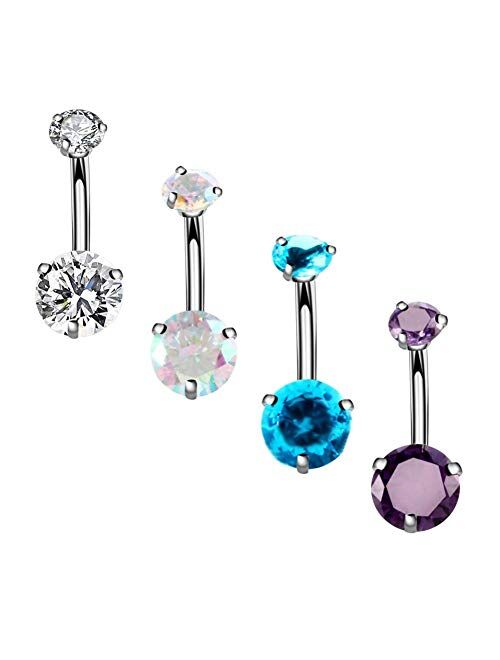 YHMM 14G Surgical Steel Belly Button Rings Round Cubic Zirconia Navel Barbell Stud Body Piercing