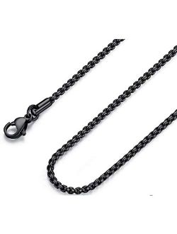 FOSIR 2-4MM Mens Womens Stainless Steel Black Rolo Cable Chain Necklace 18-36 Inch