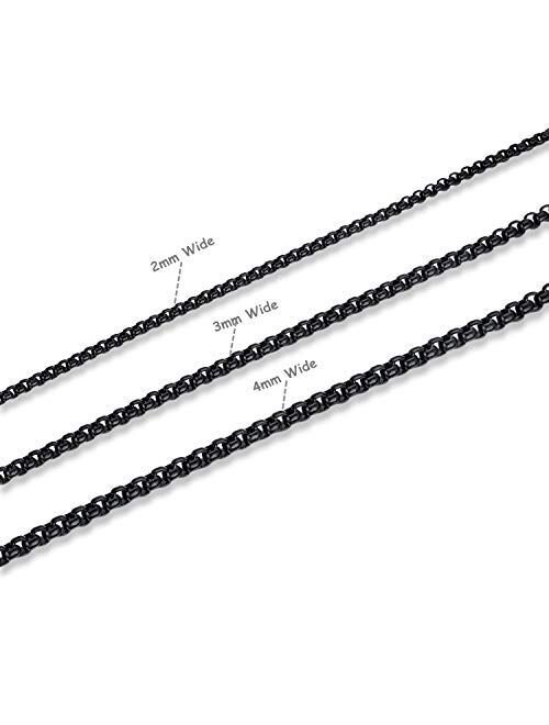 FOSIR 2-4MM Mens Womens Stainless Steel Black Rolo Cable Chain Necklace 18-36 Inch