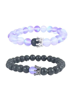 UEUC King&Queen Crown Distance Couple Bracelets His and Her Friendship 8mm Beads Bracelet