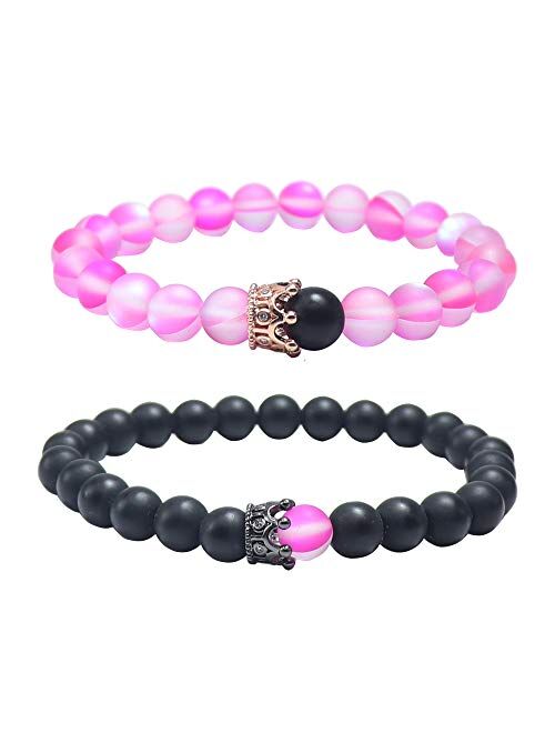 UEUC King&Queen Crown Distance Couple Bracelets His and Her Friendship 8mm Beads Bracelet