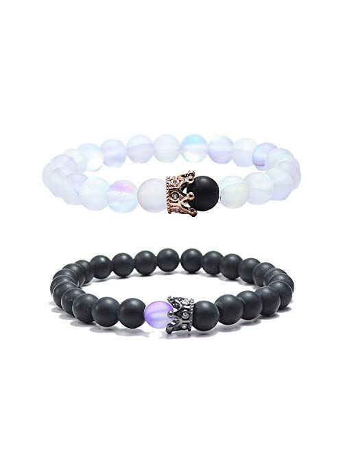 UEUC King&Queen Crown Distance Couple Bracelets His and Her Friendship 8mm Beads Bracelet