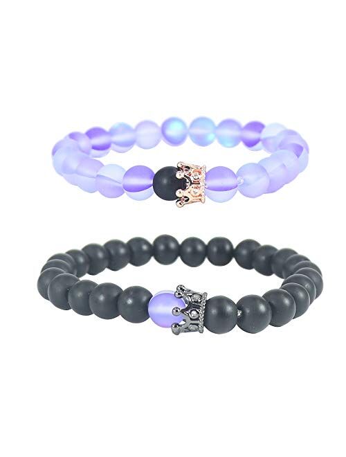 UEUC King&Queen Crown Distance Couple Bracelets His and Her Friendship 8mm Beads Bracelet