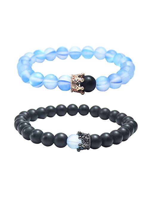 UEUC King&Queen Crown Distance Couple Bracelets His and Her Friendship 8mm Beads Bracelet