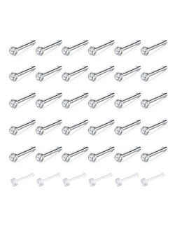 Zolure Surgical Steel Nose Pin Bone Screws Studs 18G 20G 20-32PCS Body Piercing Set Jewelry, Clear Nose Stud Retainer for You