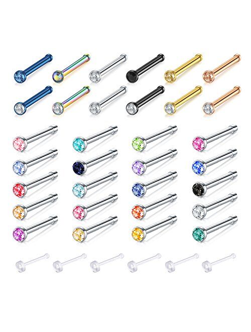 Zolure Surgical Steel Nose Pin Bone Screws Studs 18G 20G 20-32PCS Body Piercing Set Jewelry, Clear Nose Stud Retainer for You