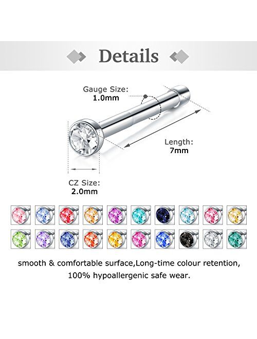 Zolure Surgical Steel Nose Pin Bone Screws Studs 18G 20G 20-32PCS Body Piercing Set Jewelry, Clear Nose Stud Retainer for You