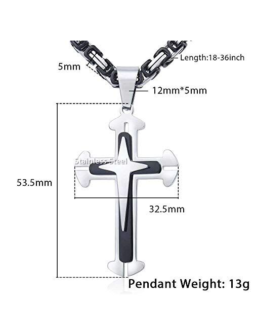 Trendsmax Cross Pendant Necklace Mens Boys Stainless Steel Gold Silver Byzantine Chain 22 24 26 28 30inch