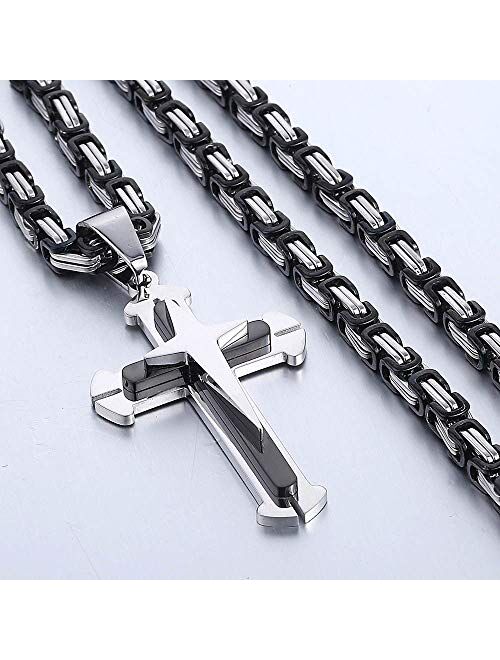 Trendsmax Cross Pendant Necklace Mens Boys Stainless Steel Gold Silver Byzantine Chain 22 24 26 28 30inch