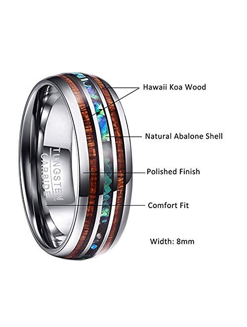  THREE KEYS JEWELRY Abalone Shell Inlay Tungsten Rings