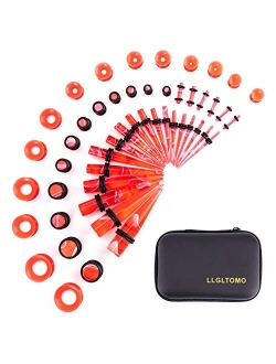 LLGLTEC Ear Stretching Kit 50 Pieces 14G-00G Ear Gauges Expander Set Acrylic Tapers and Plugs & Silicone Tunnels Body Piercing Jewelry Set with EVA Box