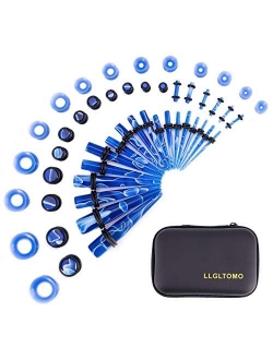 LLGLTEC Ear Stretching Kit 50 Pieces 14G-00G Ear Gauges Expander Set Acrylic Tapers and Plugs & Silicone Tunnels Body Piercing Jewelry Set with EVA Box