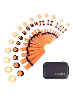 LLGLTEC Ear Stretching Kit 50 Pieces 14G-00G Ear Gauges Expander Set Acrylic Tapers and Plugs & Silicone Tunnels Body Piercing Jewelry Set with EVA Box