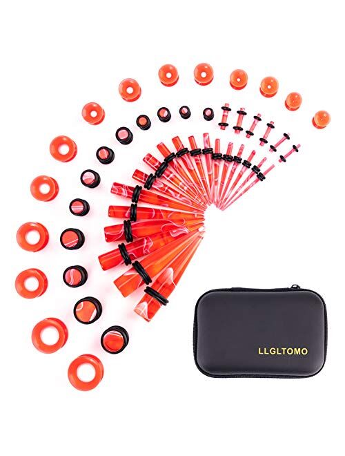 LLGLTEC Ear Stretching Kit 50 Pieces 14G-00G Ear Gauges Expander Set Acrylic Tapers and Plugs & Silicone Tunnels Body Piercing Jewelry Set with EVA Box