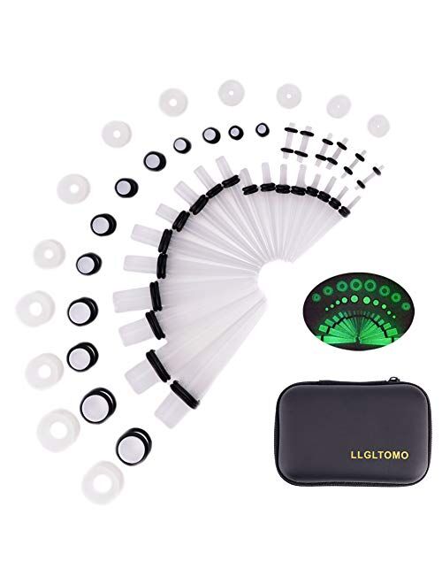 LLGLTEC Ear Stretching Kit 50 Pieces 14G-00G Ear Gauges Expander Set Acrylic Tapers and Plugs & Silicone Tunnels Body Piercing Jewelry Set with EVA Box