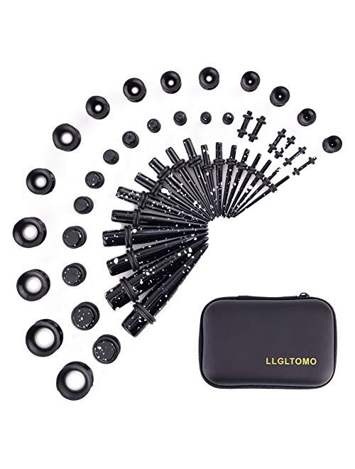 LLGLTEC Ear Stretching Kit 50 Pieces 14G-00G Ear Gauges Expander Set Acrylic Tapers and Plugs & Silicone Tunnels Body Piercing Jewelry Set with EVA Box