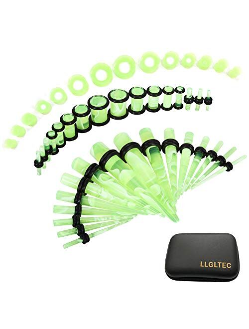 LLGLTEC Ear Stretching Kit 50 Pieces 14G-00G Ear Gauges Expander Set Acrylic Tapers and Plugs & Silicone Tunnels Body Piercing Jewelry Set with EVA Box