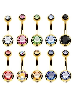 BodyJ4You 10PC Belly Button Ring Double Multicolor CZ Stainless Steel 14G Navel Body Piercing Jewelry